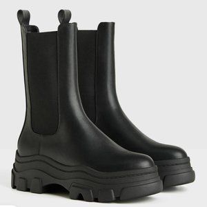 Black Stretch Platform Ankle Boots with Track Sole